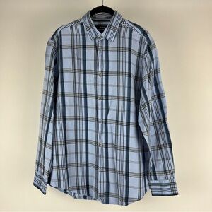 Alfani Casual Blue Plaid Button Down Shirt